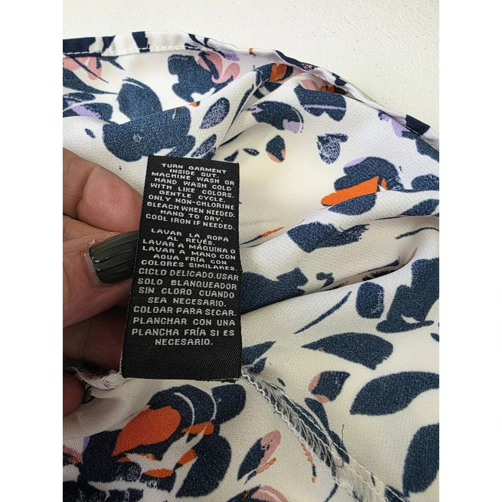 Zac & Rachel Womens Med Floral Sleeveless Pleated Front Blouse Navy Orange White - Picture 5 of 7